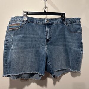 Lane Bryant Blue Jean Shorts with Embroidered Detail - Size 20